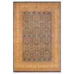 Bareens Designer Rugs - Antique Vegetable Dyed Tabriz Blue/Ivory Wool Rug - 9'9'' x 14'4'' - Designed with mesmerizing intricacy and gorgeous color palette, this hand-knotted masterpiece demonstrates the beauty and electrifying thrill of Pak Persian art. These meticulously hand-knotted Pak-Persian rug is made with pure wool and features breathtaking traditional, transitional, and tribal designs in bold luxurious color pallets. Known for their intricate designs these rugs are a reproduction of Persian rugs, made in Pakistan with unique Mughal designs. Made by master weavers using the same Persian texture, design and dying technique, we wanted to produce the most significant manifestation of Persian art, life, and culture. This rug is most famous for its exceptional quality, incredible designs, patterns, and vibrant rich color. Pak-Persian rugs made with Persian weave with high knot counts, which enables the high intricacy and detail found in the patterns are also referred to as "State of art", each color adds a rich beautiful detail in the artwork of this rug. The design, color, and beautiful chromatic composition with a vibrant sheen with intricate designs, exude beauty, elegance, and quality make this rug a masterpiece of its own.