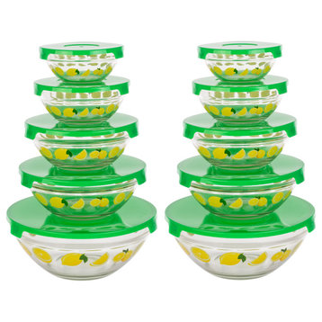 20-Piece Glass Bowls With Lids Set Lemon Design Mixing Bowls Set