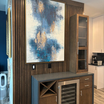 Custom Dry Bar Cabinet, Wine Rack, Hutch and Slatted Wall