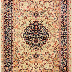 Ivory Persian Hunting Rug 6' 1" x 9' 3" - Area Rugs