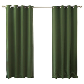 Solid Grommet Top Thermal Insulated Blackout Curtains, Moss, 96"