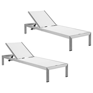 Home Square 2 Piece Aluminum Mesh Patio Chaise Lounge Set in Silver and White