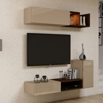 TV unit Storage Drawer Flap up Cashmere Grey finish supplied Inspired Elements