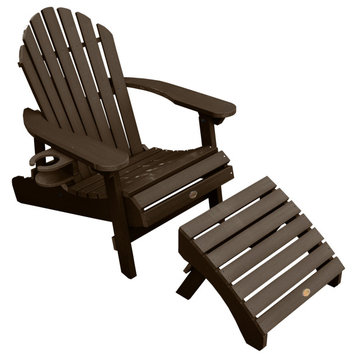 Hamilton Reclining Adirondack Chair Ottoman and Cup Holder, Weathered Acorn