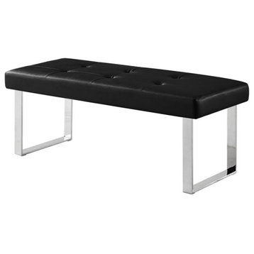 Posh Living Myles Faux Leather Bench with Stainless Steel Legs in Black/Chrome