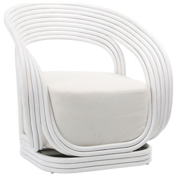Manila White Tropical Rattan and Cotton Occasional Chair