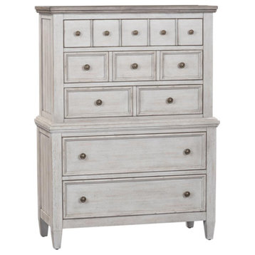 5 Drawer Chest, Antique White Finish w/ Tobacco Tops