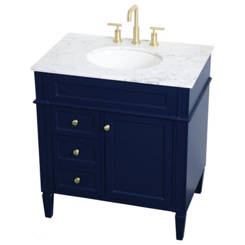 Elegant Decor Williams 32" Single Marble Top Bathroom Vanity in Blue