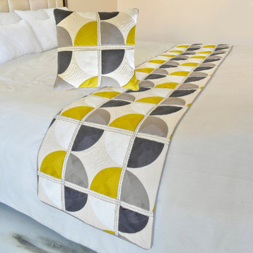 Designer Yellow Cotton King 90"x18" Bed Runner With 1 Pillow Cover - Geo Fusion