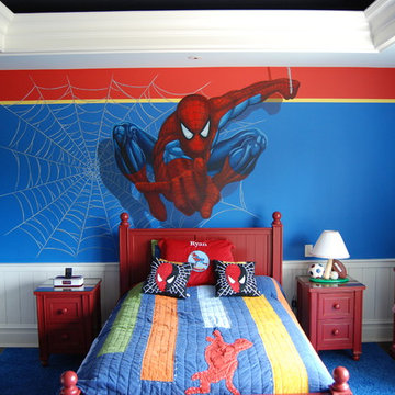 Avengers Murals hand painted throughout a kids bedroom.