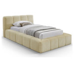 Meridian Furniture - Carlin Upholstered Bed, Beige, Twin, Chenille Fabric - Upgrade your bedroom with the Carlin beige chenille twin bed, showcasing a unique yet elegant frame with channel tufting. This bed effortlessly combines contemporary style with practical design. Its smooth, velvety texture and refined details create a striking centerpiece, embodying both exquisite taste and timeless beauty.