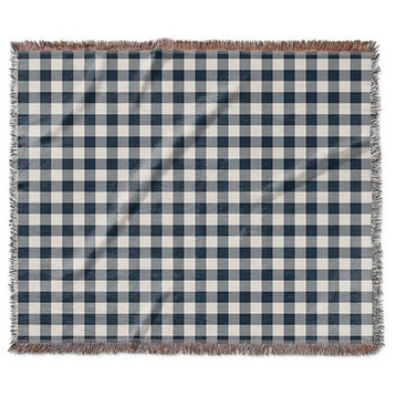 "Gingham Plaid in Blue and Cream" Woven Blanket 60"x50"