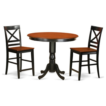 3-Piece Counter Height Pub Set, Pub Table and 2 Bar Stools With Backs