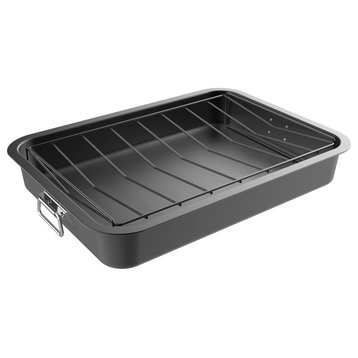 Roasting Pan With Angled Rack-Nonstick Oven Roaster and Removable Tray