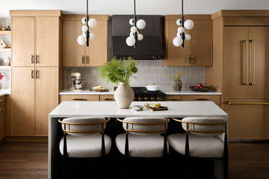 Kitchen - contemporary kitchen idea in Philadelphia with ceramic backsplash and an island