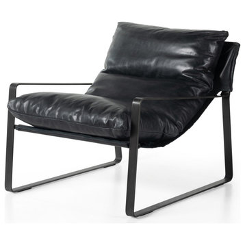 Emmett Dakota Black Leather Sling Chair