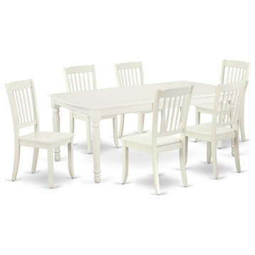 East West Furniture Dover 7-piece Dining Set with Wood Seat in Linen White