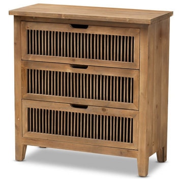 Bowery Hill Transitional 3-Drawer Wood Spindle Chest in Medium Oak