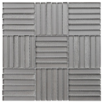 Modket Taupe Gray Glass Parquet Mosaic Tile Kitchen Wall Backsplash TDH373MG