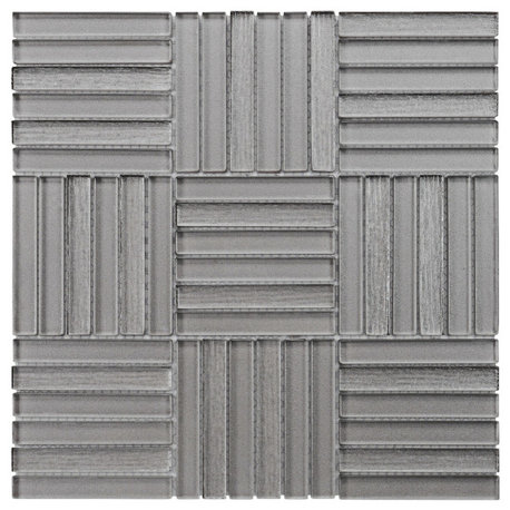Modket Taupe Gray Glass Parquet Mosaic Tile Kitchen Wall Backsplash TDH373MG