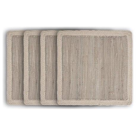Delicate Bordered Square Indigo Place Mat, Gray