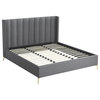 Inspired Home Ameen Bed, Upholstered,  Linen, Gray, King