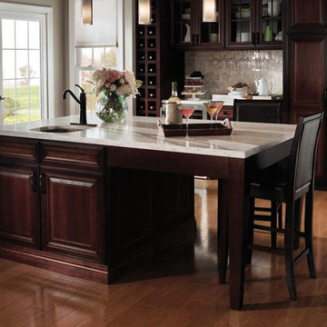 Dark Cherry Kitchen with Glass Doors