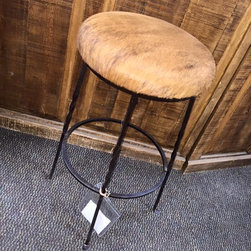 Wrought Iron & Cowhide Bar Stool - Bar Stools And Counter Stools