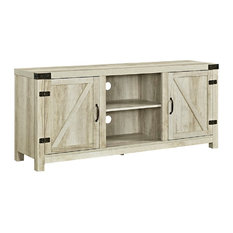 58" Farmhouse TV Stand With Barn Door Side Doors, White Oak