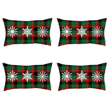 Set of 4 Christmas Snowflake Trio Plaid Lumbar Pillow Covers