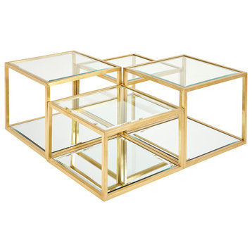 Multi-Level Gold Coffee Table Gold and Mirror