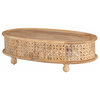 Classic Coffee Table, Oval Design With Mango Wood With Lattice Carved Pattern