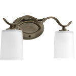 Progress Lighting - Progress Lighting Medium Bath Bracket, Antique Bronze - Harkening back to a simpler time, the Inspire Collection freshens traditional forms with flowing lines. Antique Bronze oval metal arms gracefully breeze over and support etched glass shades. Uniquely designed two-light fixture can create different looks as its versatility allows it to be mounted up or down