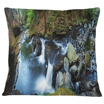 Creek with Hiking Trail Panorama Landscape Photography Throw Pillow, 16"x16"