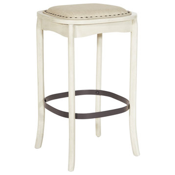 Set of 2 Transitional Bar Stool, Backless Design With Cushioned Seat & Nailhead
