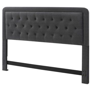 Elle Decor Amery King Tufted Upholstered Headboard in Charcoal Gray