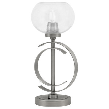 1-Light Table Lamp, Graphite Finish, 7" Clear Bubble Glass