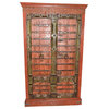 Consigned Hand-Carved Wood Heritage Doors  With Brass Accents