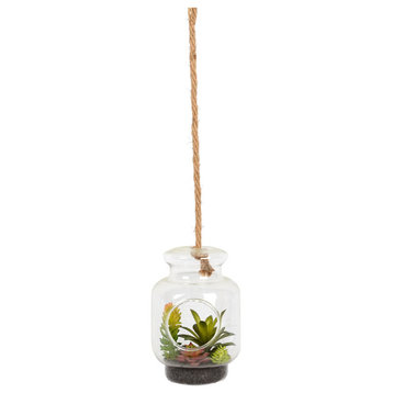 Vickerman 9" Green Assorted Succulents in Glass Jar