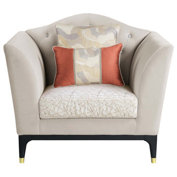 Upholstered Chair With Button Tufted, Beige