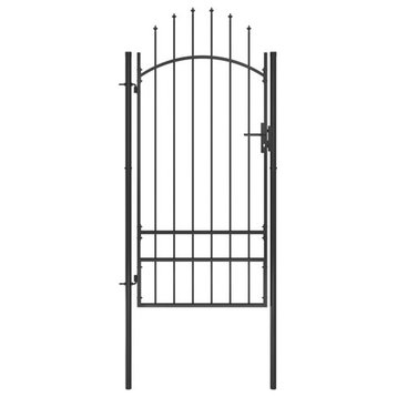 vidaXL Fence Gate Metal Fence Post Garden Gate for Outdoor Patio Steel Black