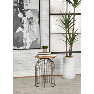 Coaster Bernardo Round Metal Accent Table with Case Base in Natural/Gunmetal