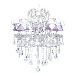 5-Light-Chandelier-in-White-with-Lavender-Shades-and-White-Sashes-Carousel - Chandeliers