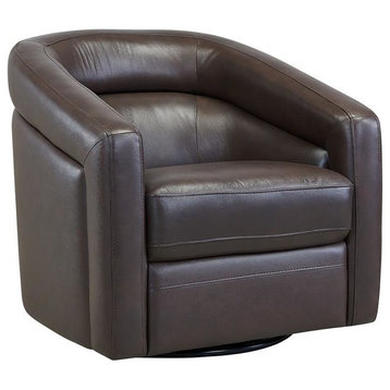 Caras Contemporary Swivel Accent Chair, Espresso Genuine Leather