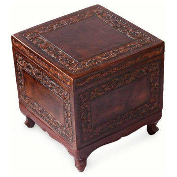 Novica Tradition Tornillo Wood and Leather Accent Table