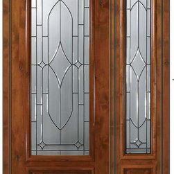 Pre-hung Side light Door 96 Wood Alder Bourbon 1 Panel 3/4 Lite Glass - Front Doors