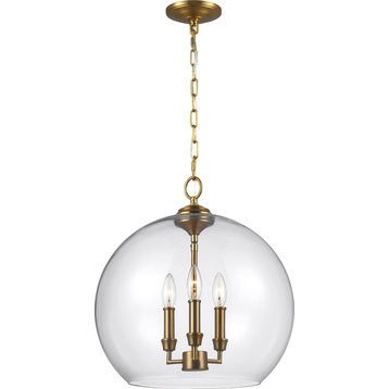 Lawler 3-Light Pendant, Burnished Brass, Clear
