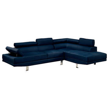 2 Pieces Faux Leather Sectional Sofa, Blue
