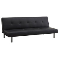 Futon Couch With Tufted Faux Leather Upholstery, Modern Style Metal Legs, Black