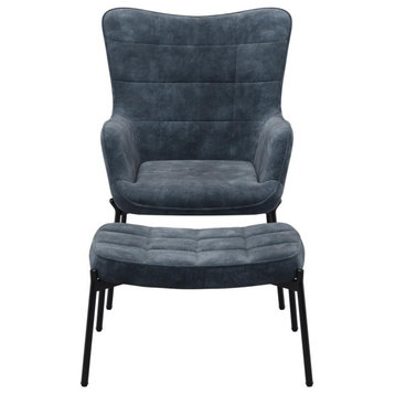 Corliving Velvet Accent Chair With Stool, Dark Teal